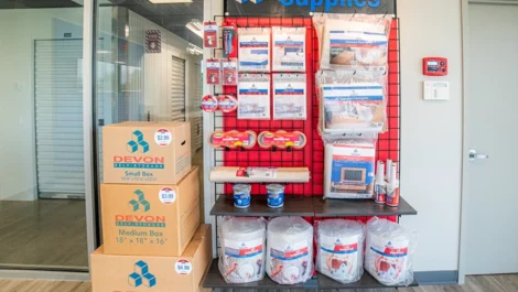 Devon Self Storage- Yaphank, wall of moving and packing supplies
