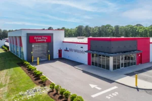 View of drive thru entrance to Devon Self Storage
