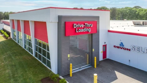 Devon Self Storage- Yaphank, aerial view of drive thru loading dock
