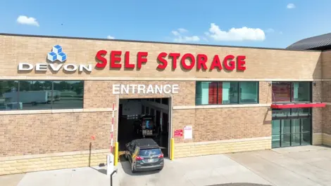 Exterior view of drive through access Devon Self Storage Eau Claire