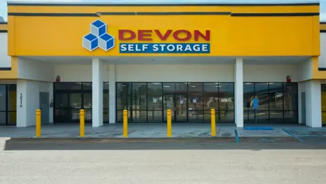 Front entrance of Devon Self Storage indoor facility