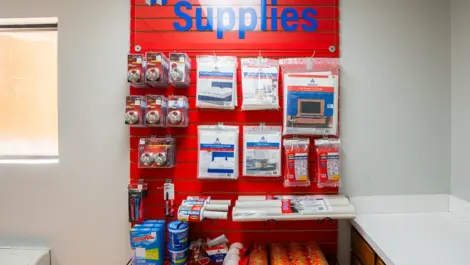 Wall of storage supplies Devon Self Storage - 2207 Pinhook RD