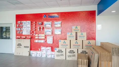 Storage supplies in the front office of Devon Self Storage