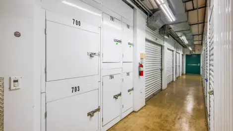 Interior lockers in a storage unit hallway, Coliseum Blvd