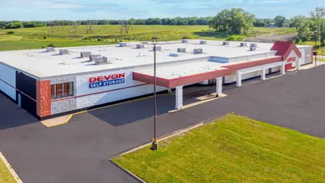 Aerial view of Devon Self Storage facility