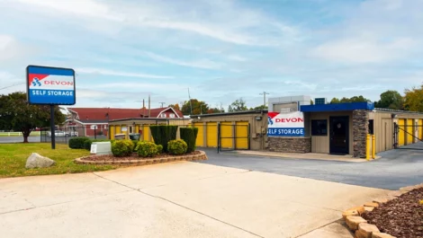 Front entrance view of Devon Self Storage - Stage Coach Trail in Greensboro, NC