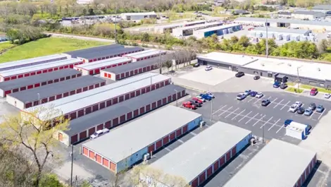 Drone view of large storage facility in Hendersonville at Devon Self Storage - Main Street