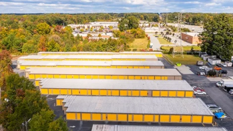 Devon Self Storage - Gate City, aerial view of yellow door storage units