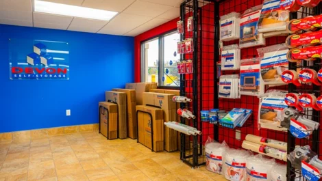 Devon Self Storage - Gate City, wall of storage supplies