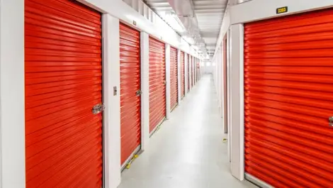 Indoor, clean storage units in Pinehurst, TX with red doors