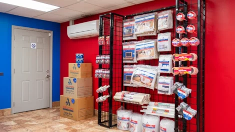 Wall of storage supplies at Devon Self Storage - Stage Coach Trail in Greensboro, NC