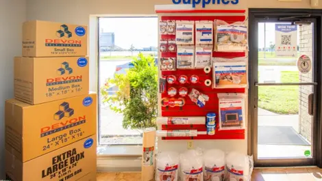 Devon Self Storage in Katy, TX office with merchandise