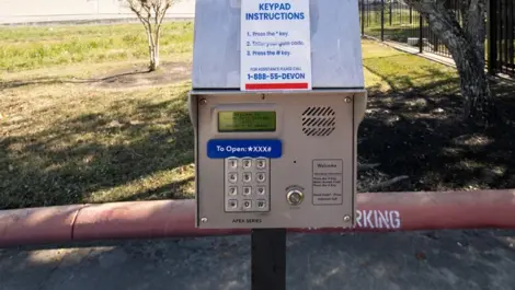keypad to enter storage facility in Pasadena, Texas, Devon Self Storage Fairway Plaza