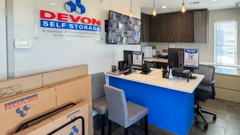 Boxes for packing, moving and storage, plus office area at Devon Self Storage - Loop 410 in San Antonio, TX