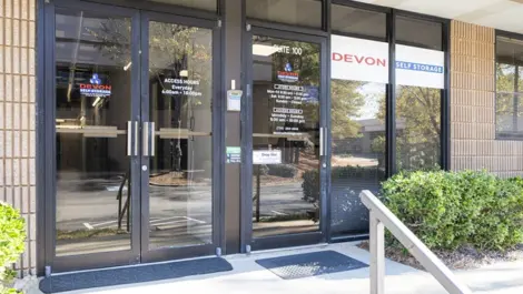 Entrance to office, leasing office at Devon Self Storage - Peachtree Corners