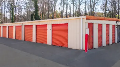 Orange doors to storage at Devon Self Storage - Duluth