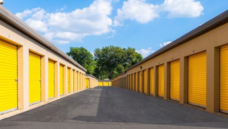 exterior storage, drive up, yellow storage doors Devon Self Storage - Dixie Highway