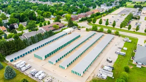 Bloomington, IL storage units aerial view