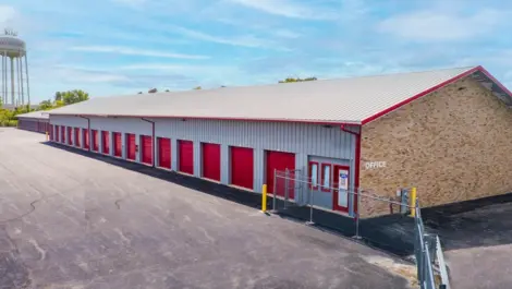 Devon Self Storage - Frankfort, street view of gated storage, outdoor storage units
