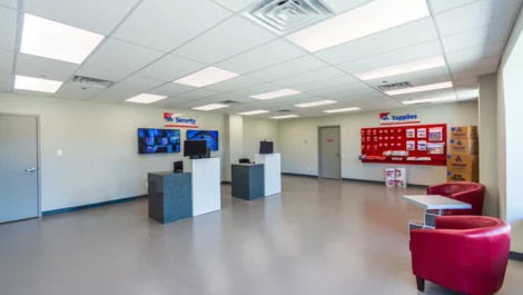 Security tvs in office area at storage facility at Devon Self Storage - Lubbock in Lubbock, TX