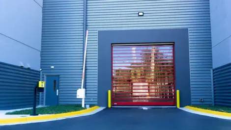 Exterior view of entrance to drive thru storage in Holly Hills, Florida, at Devon Self Storage in Holly Hill, FL,