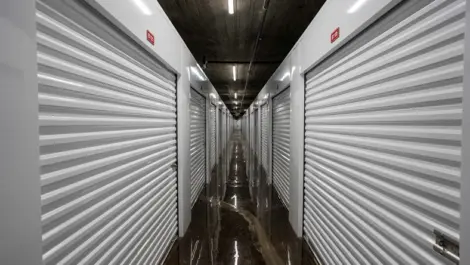 Indoor hallway with storage locker doors