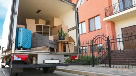 Moving truck with boxes and furniture